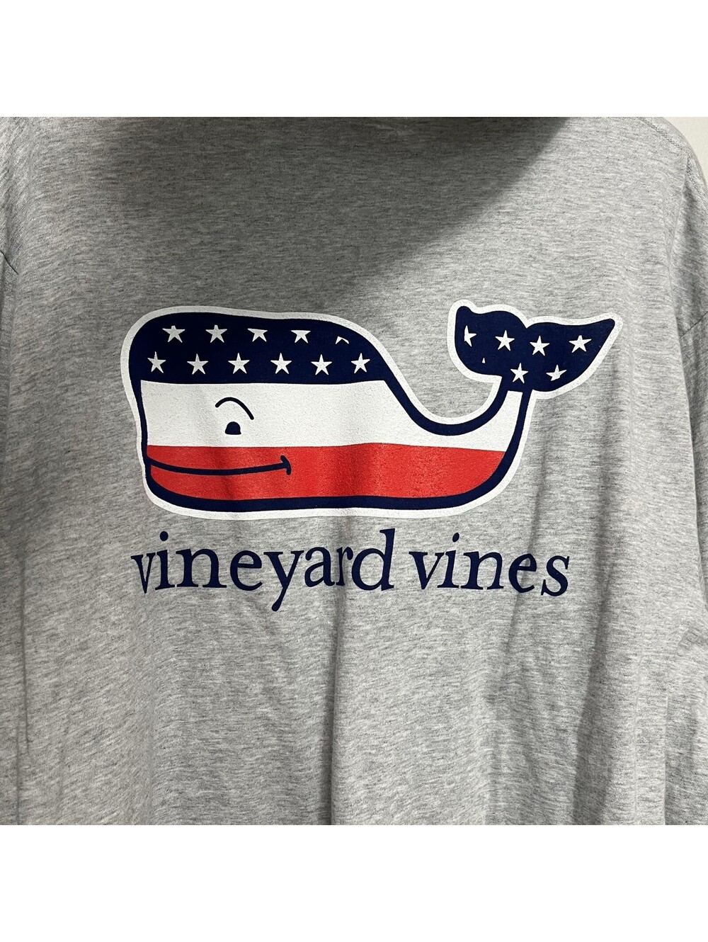 NWT Vineyard Vines Men's Size XL Gray Long Sleeve Hoodie Tee Shirt Patriot Whale